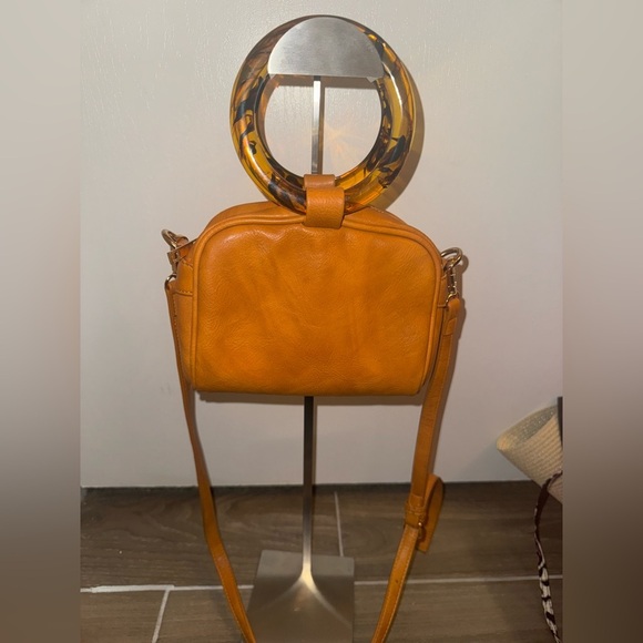 Lucite-Handled Mini Vegan Crossbody Bag Tan 7” x 6” - Picture 1 of 9